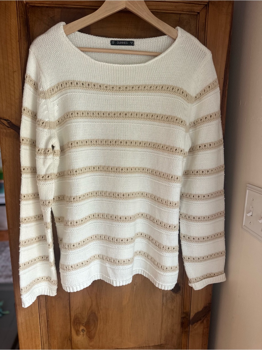 Cream & Tan Striped Knit Sweater Medium